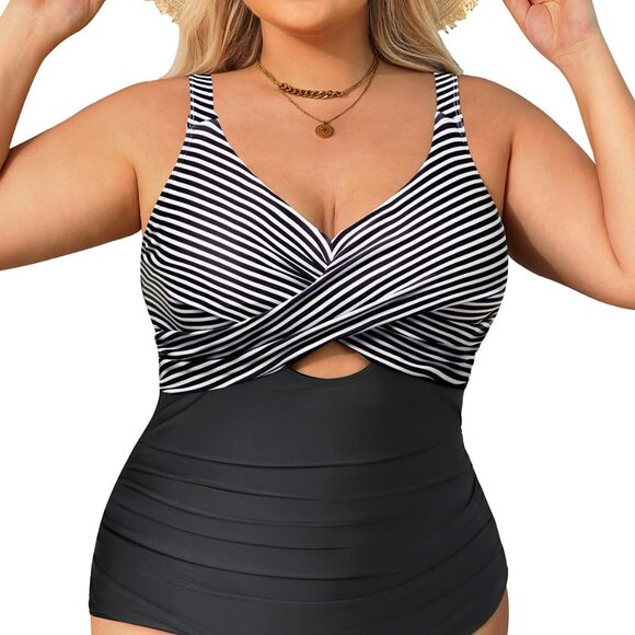 Womens Size 18W One Piece Tummy Control Bathing Suit Cutout - Picture 1 of 10